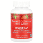 California Gold Nutrition, Gommes au complexe de vitamines B avec vitamines B6 et B12, Folate et biotine, Fraise, 45 gommes végétariennes