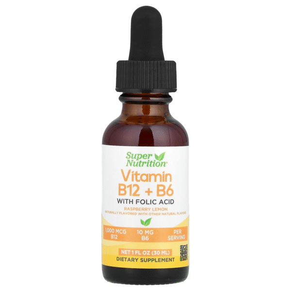 Super Nutrition, Vitamine B12 sous forme de méthylcobalamine avec vitamine B6 et acide folique, Framboise et citron, 30 ml